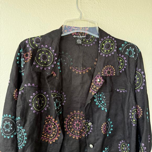 Alexandra Bartlett LINEN Black Embroidered Jacket size 2X - Picture 3 of 12